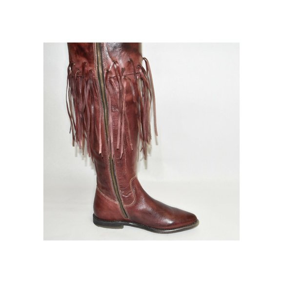 New! Bed Stu Hoplia Fringe Trim Riding Boot Scarlett Rust Red Leather Sz 8 DD293 - Picture 6 of 8